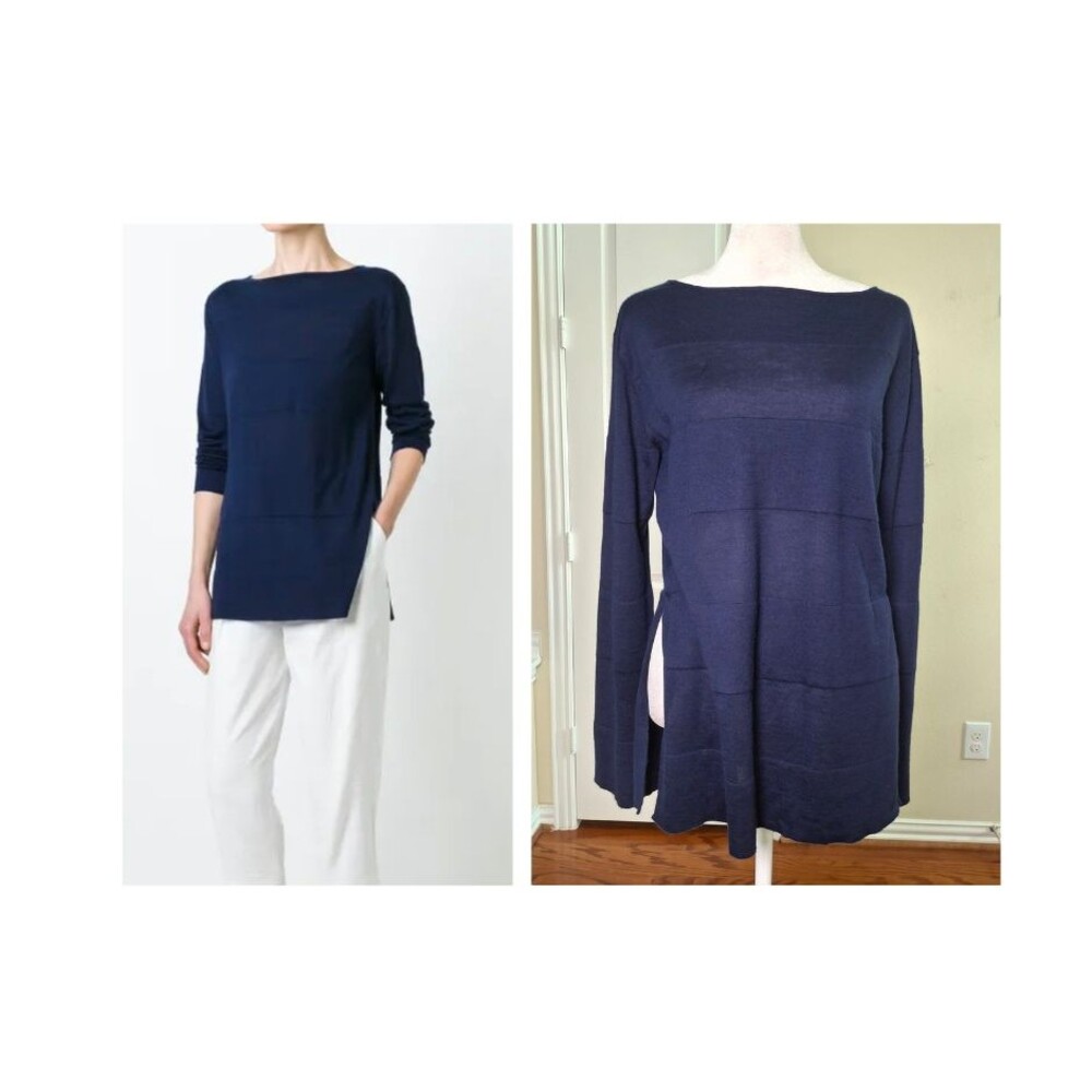 Ralph Lauren Collection Cashmere Tunic Top ITALY Navy Boatneck Quiet Luxury